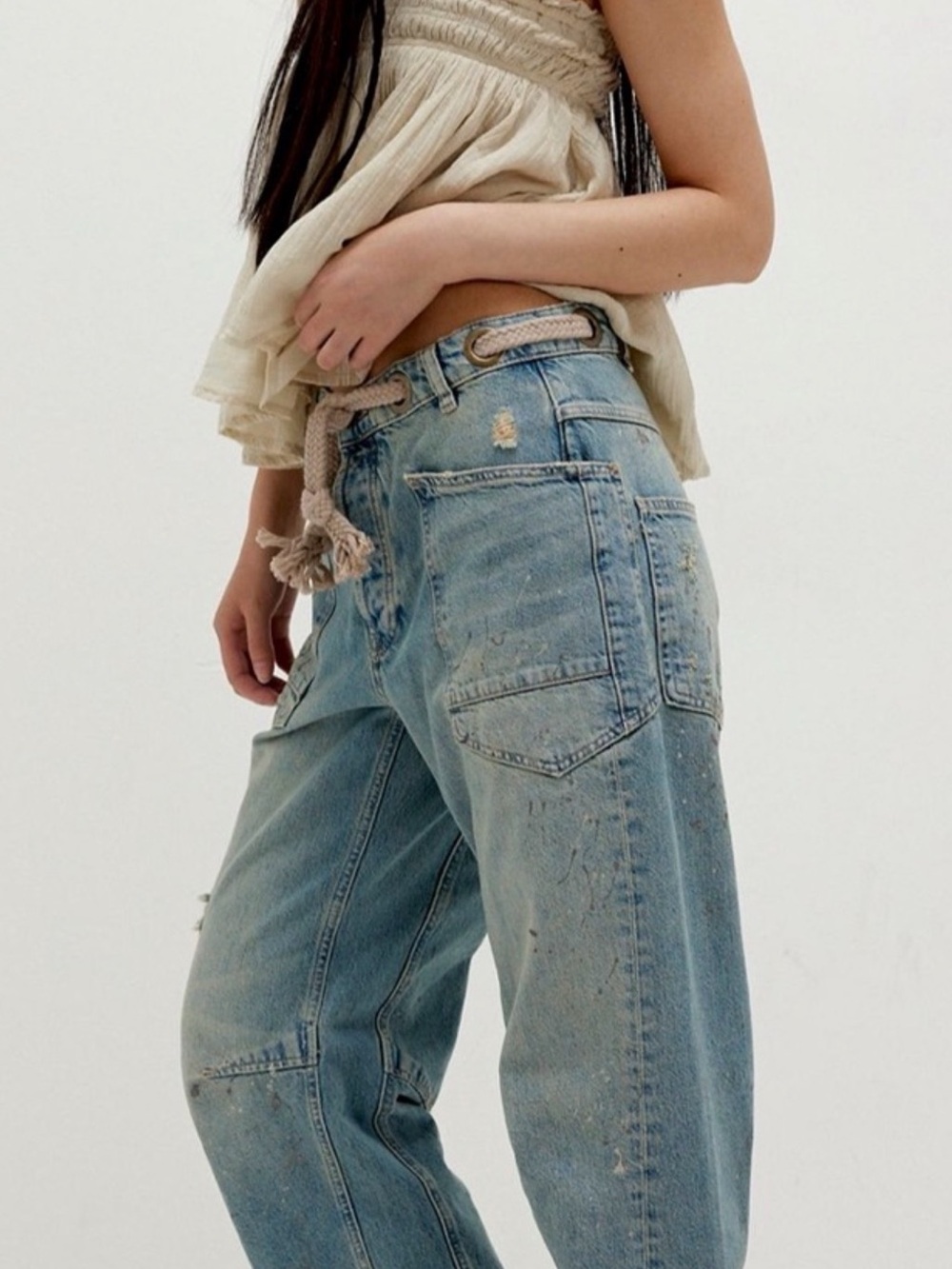 NWOT Free People We The Free Moxie Pull-on Barrel Jeans / Union Blue - Picture 2 of 14